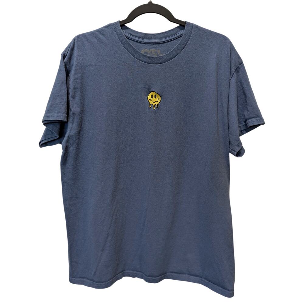 On The Low Cotton Blue Smiley Face Melting T-Shirt Large